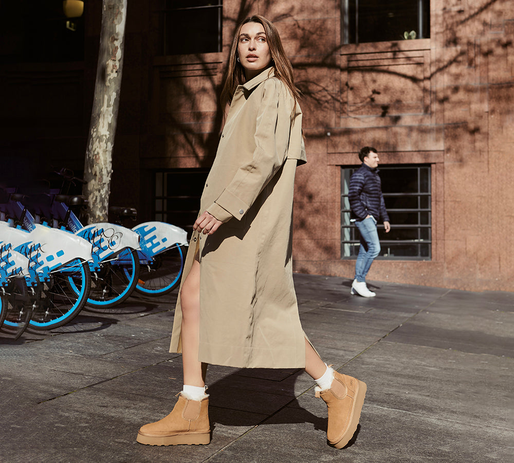 AUSTRALIAN SHEPHERD® UGG Boots Sheepskin Wool Elastic Band Platform Chelsie