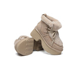 AUSTRALIAN SHEPHERD® UGG Boots Women Sheepskin Wool Lace Up Chunky Platform Bumpy