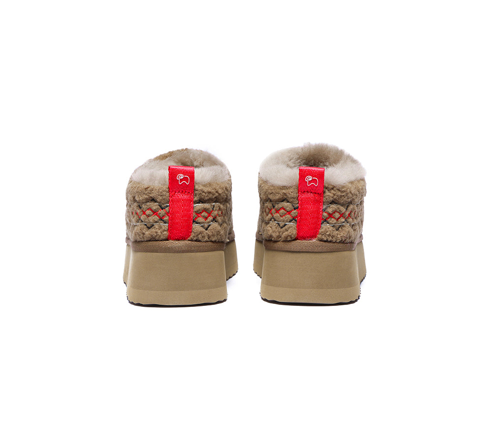 EVERAU® UGG Slippers Sheepskin Wool Plush Ankle Platform Madge - UGG EXPRESS