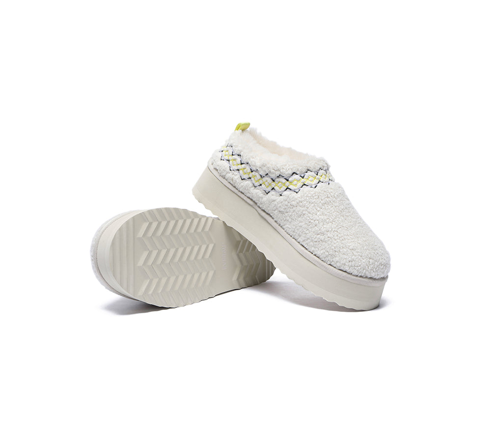 EVERAU® UGG Slippers Sheepskin Wool Plush Ankle Platform Madge - UGG EXPRESS