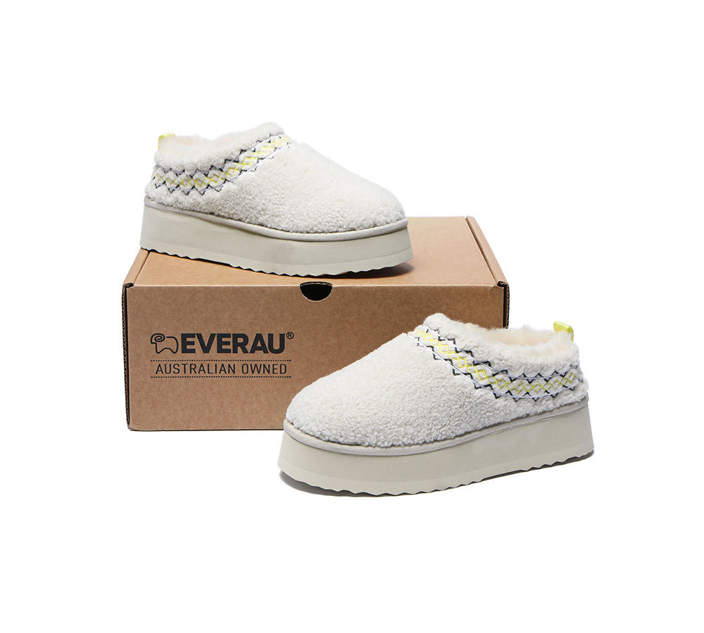 EVERAU® UGG Slippers Sheepskin Wool Plush Ankle Platform Madge - UGG EXPRESS