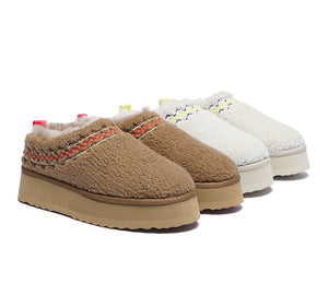 EVERAU® UGG Slippers Sheepskin Wool Plush Ankle Platform Madge - UGG EXPRESS