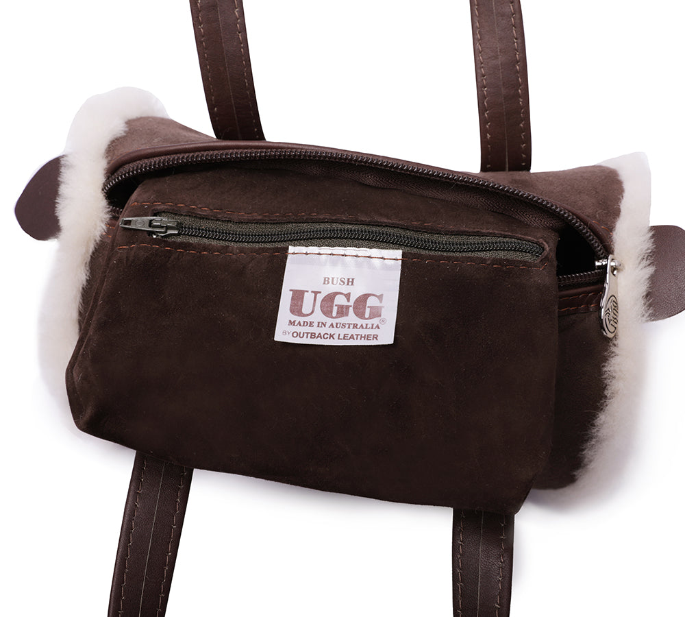 Women Sheepskin Wool Small Hand Carry Shoulder Strap Zip Barrell Bag - UGG EXPRESS