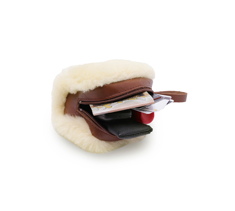 Women Sheepskin Wool Fluffy Small Zip Camera Pouch - UGG EXPRESS