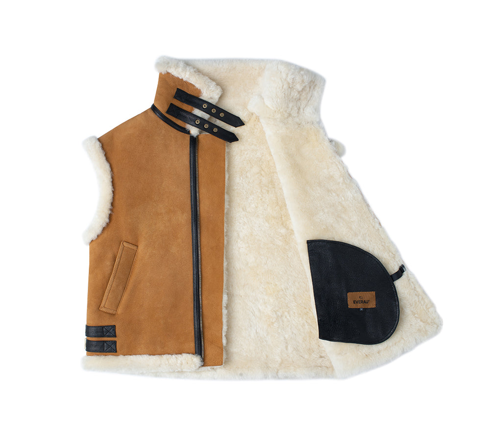 EVERAU® Fluffy Sheepskin Wool Zip Sleeveless Vest Dale