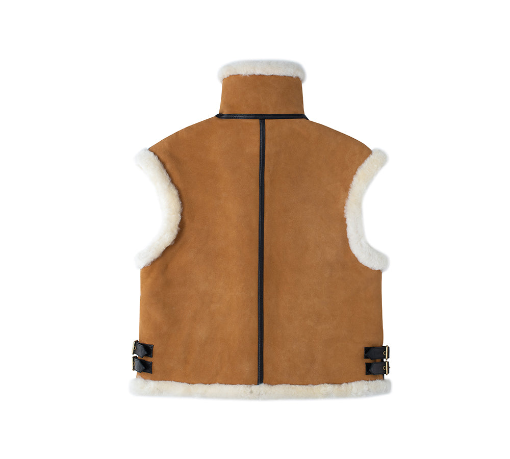 EVERAU® Fluffy Sheepskin Wool Zip Sleeveless Vest Dale