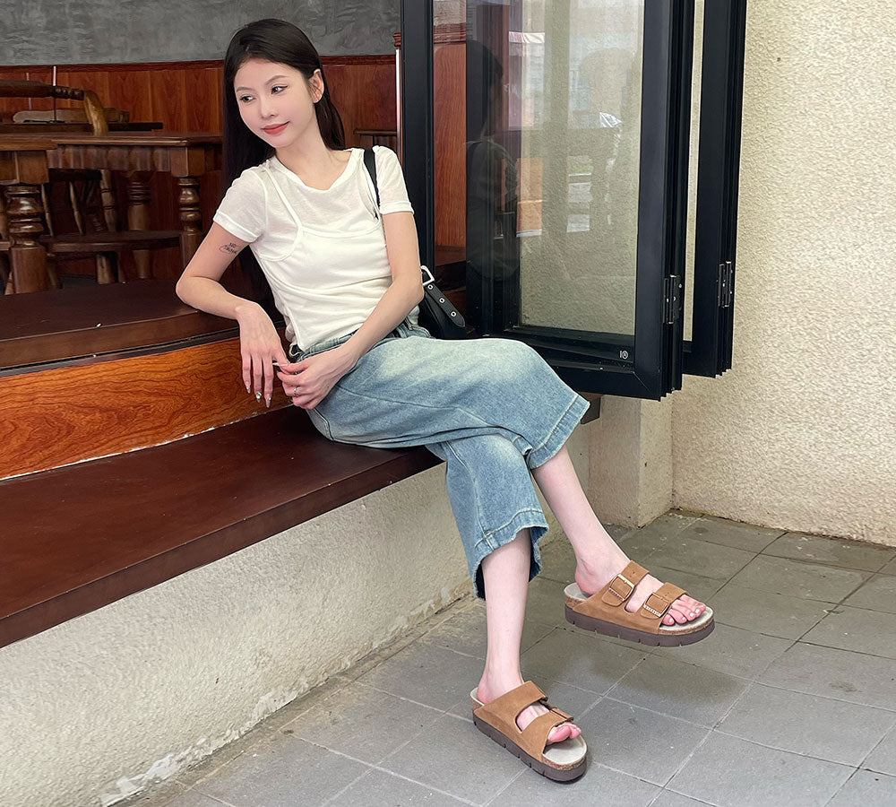 EVERAU® Adjustable Strap Slip-on Platform Summer Sandal Slides