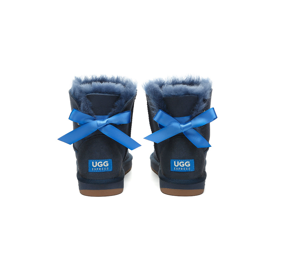 UGG EXPRESS® Beyond Blue UGG Boots Sheepskin Wool Mini Back Bow