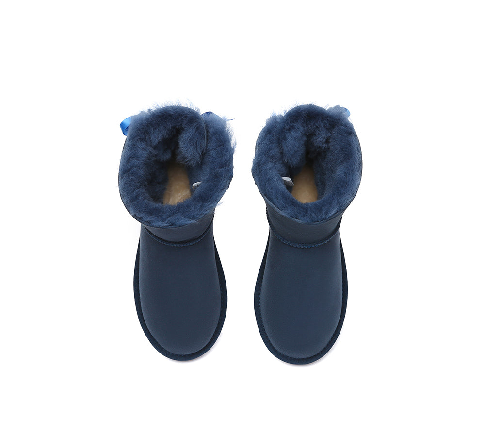 UGG EXPRESS® Beyond Blue UGG Boots Sheepskin Wool Mini Back Bow