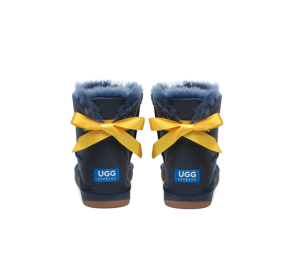 UGG EXPRESS® Beyond Blue UGG Boots Sheepskin Wool Mini Back Bow