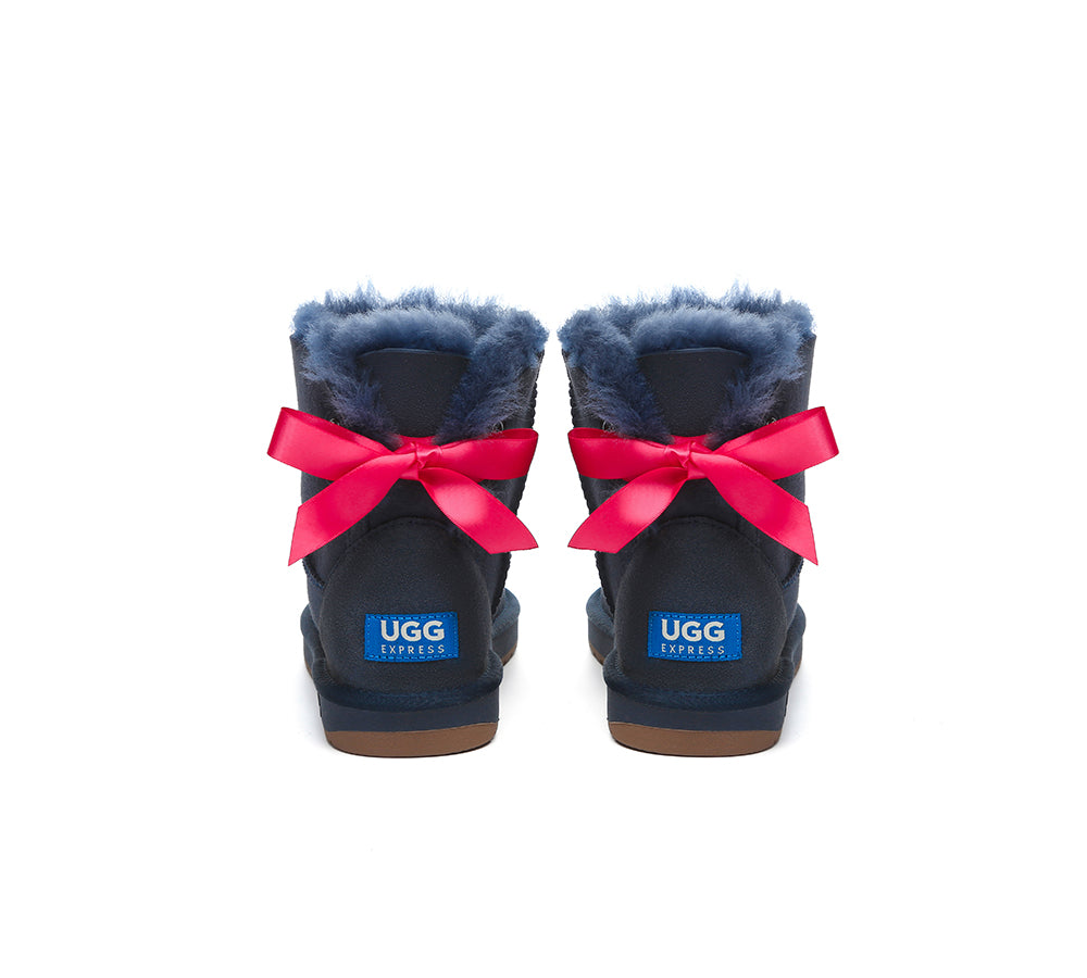 UGG EXPRESS® Beyond Blue UGG Boots Sheepskin Wool Mini Back Bow