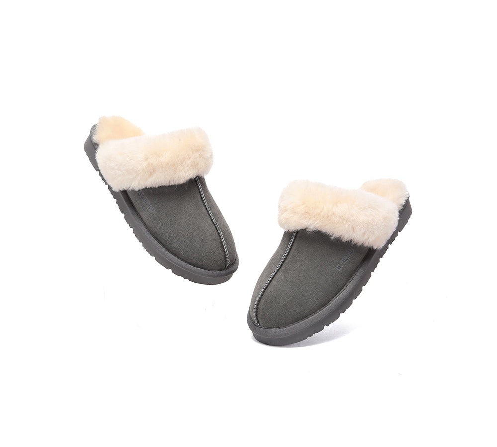EVERAU® UGG Slippers Sheepskin Wool Suede Scuff Muffin - UGG EXPRESS
