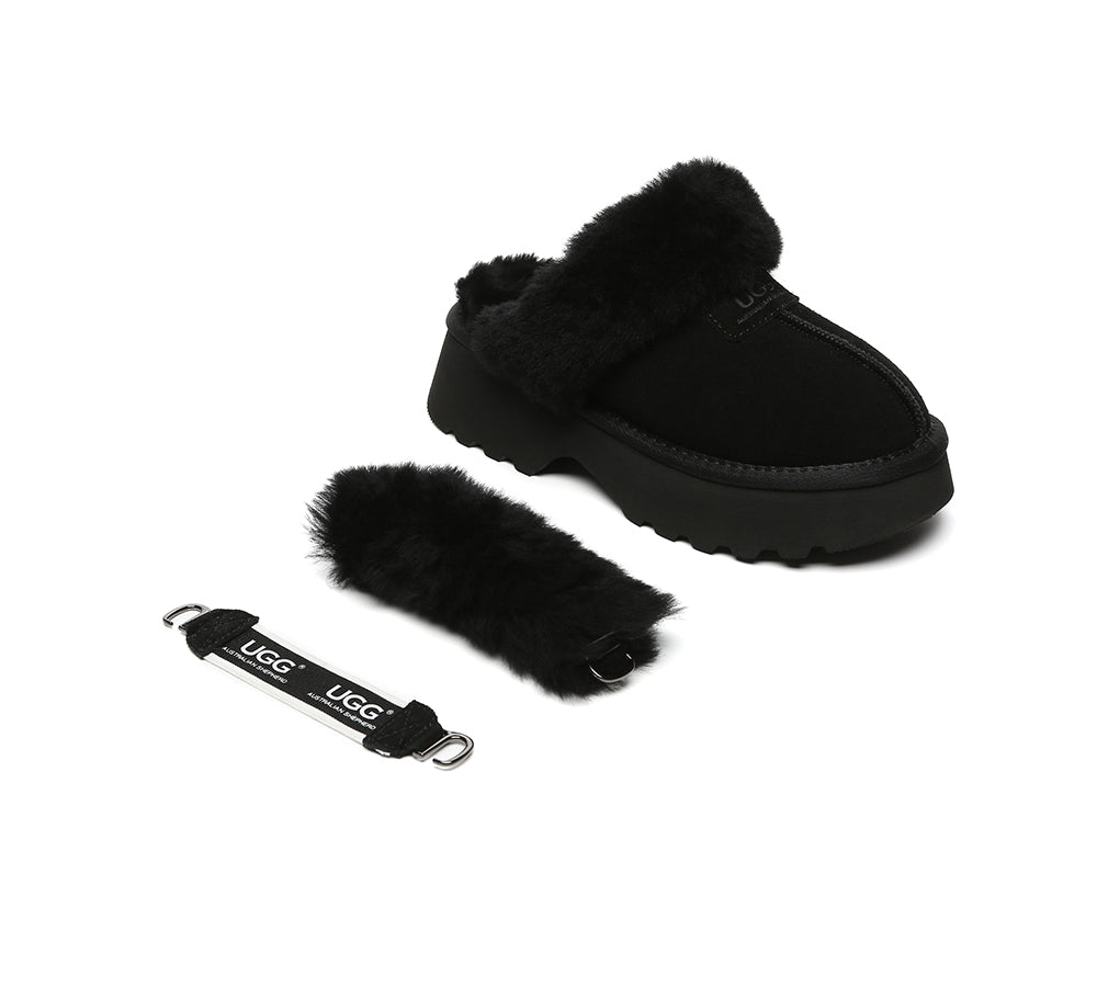 AUSTRALIAN SHEPHERD® UGG Slippers Women Removable Wool Strap Slingback Chunky Platform Muna