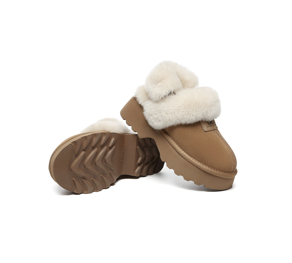 AUSTRALIAN SHEPHERD® UGG Slippers Women Removable Wool Strap Slingback Chunky Platform Muna