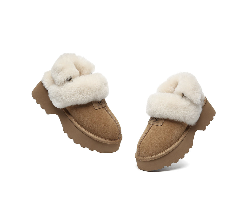 AUSTRALIAN SHEPHERD® UGG Slippers Women Removable Wool Strap Slingback Chunky Platform Muna