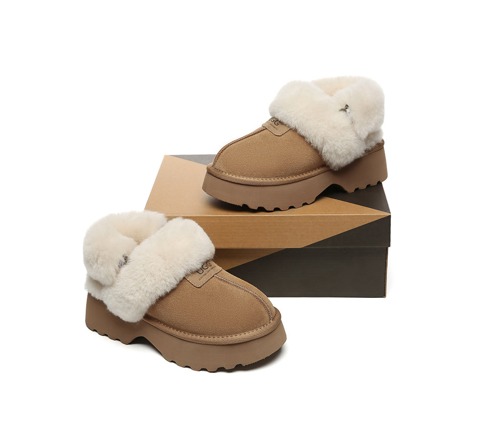 AUSTRALIAN SHEPHERD® UGG Slippers Women Removable Wool Strap Slingback Chunky Platform Muna