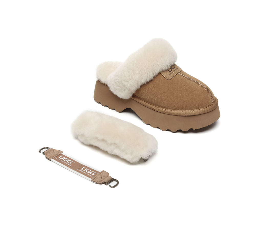 AUSTRALIAN SHEPHERD® UGG Slippers Women Removable Wool Strap Slingback Chunky Platform Muna