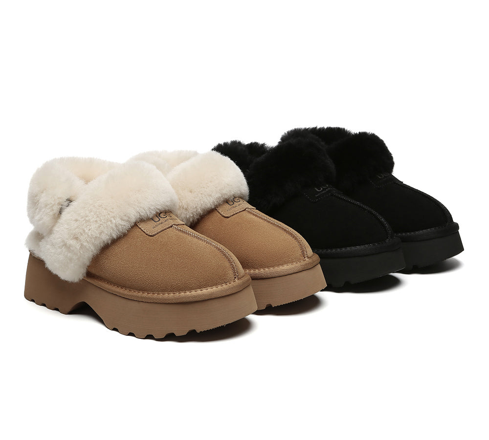 AUSTRALIAN SHEPHERD® UGG Slippers Women Removable Wool Strap Slingback Chunky Platform Muna