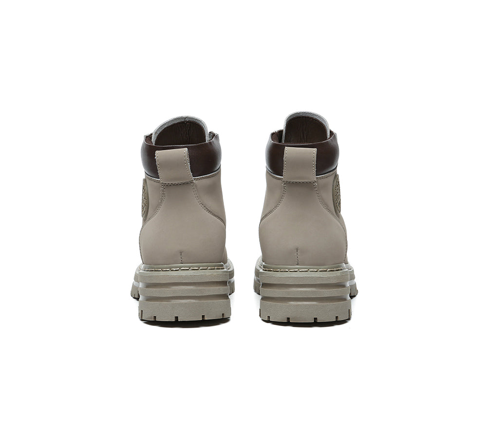 EVERAU® UGG Boots Women Leather Sheepskin Wool Lace Up Chunky Aubrey