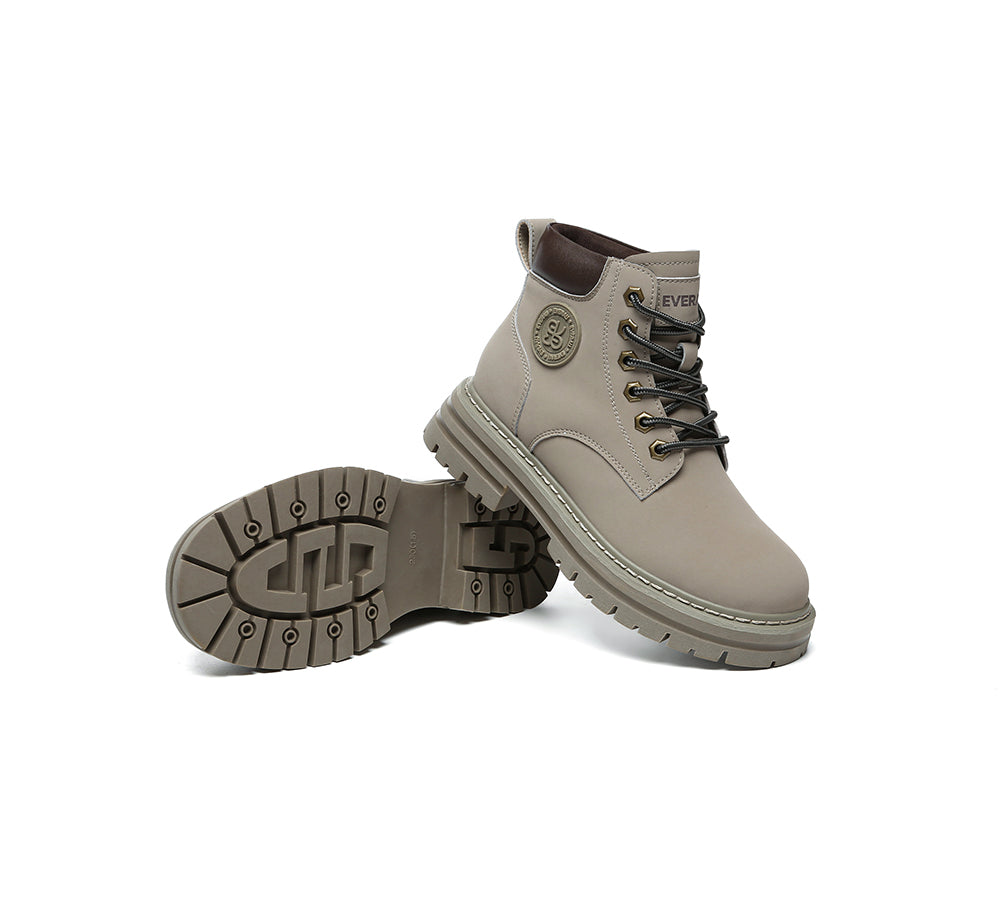 EVERAU® UGG Boots Women Leather Sheepskin Wool Lace Up Chunky Aubrey