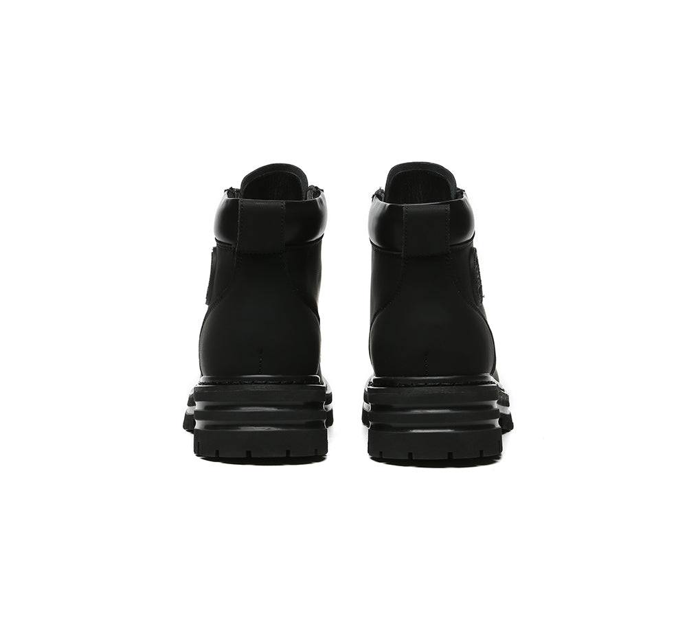 EVERAU® UGG Boots Women Leather Sheepskin Wool Lace Up Chunky Aubrey