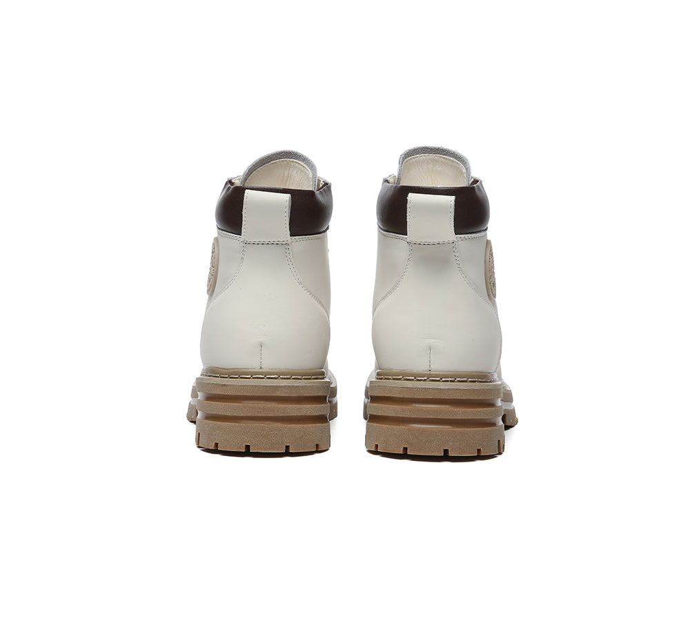 EVERAU® UGG Boots Women Leather Sheepskin Wool Lace Up Chunky Aubrey