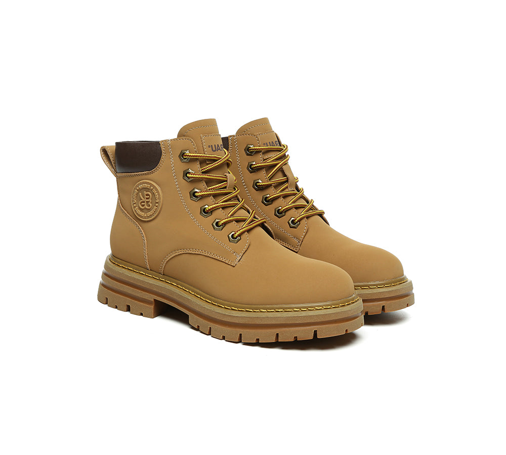 EVERAU® UGG Boots Women Leather Sheepskin Wool Lace Up Chunky Aubrey