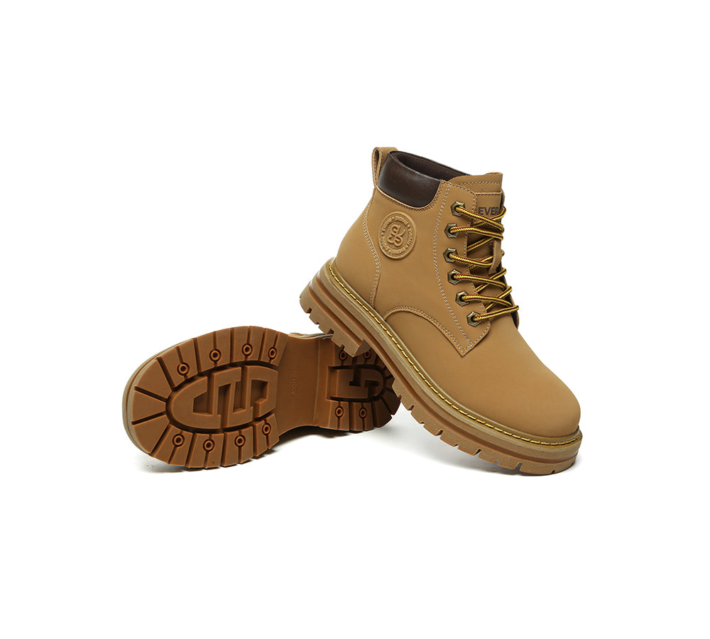 EVERAU® UGG Boots Women Leather Sheepskin Wool Lace Up Chunky Aubrey