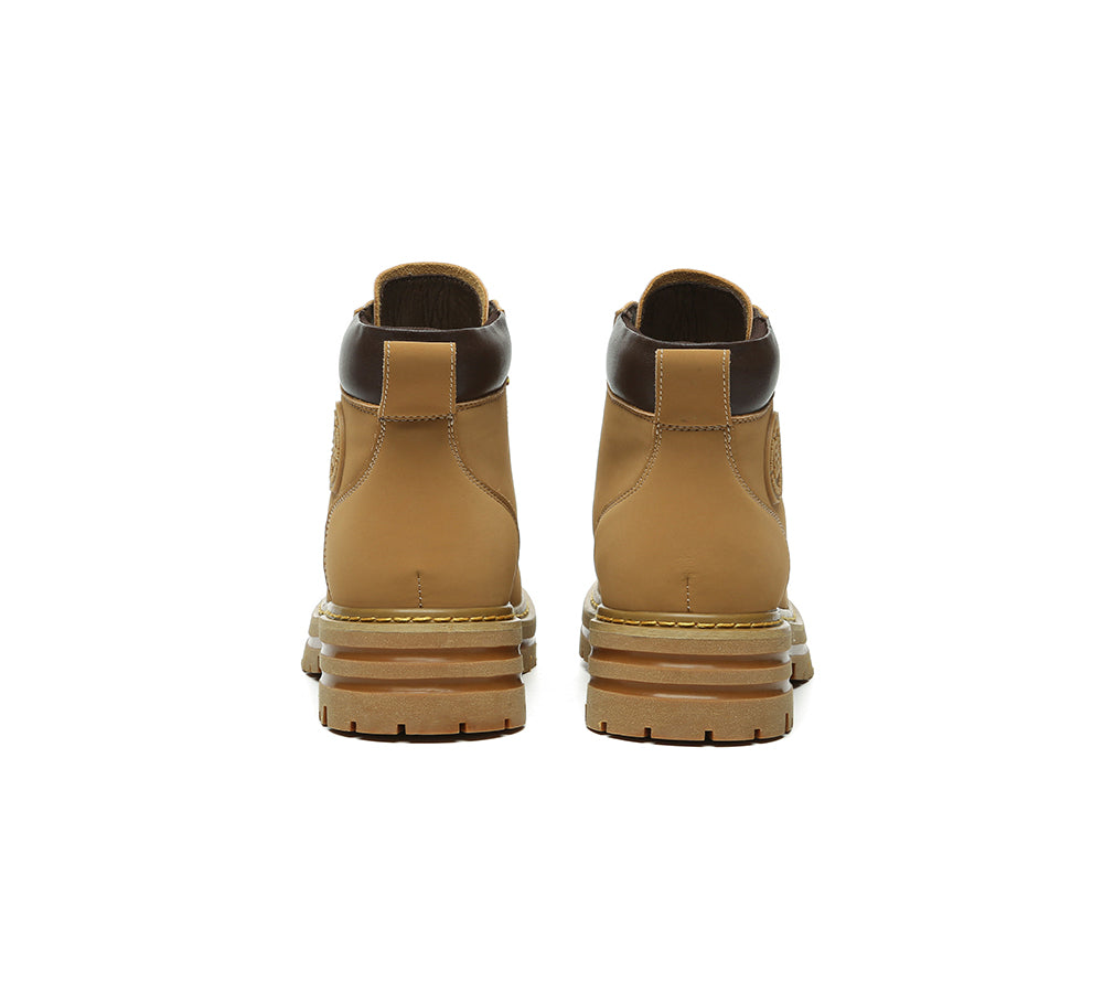 EVERAU® UGG Boots Women Leather Sheepskin Wool Lace Up Chunky Aubrey