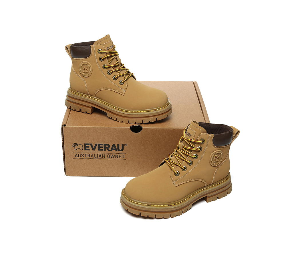EVERAU® UGG Boots Women Leather Sheepskin Wool Lace Up Chunky Aubrey