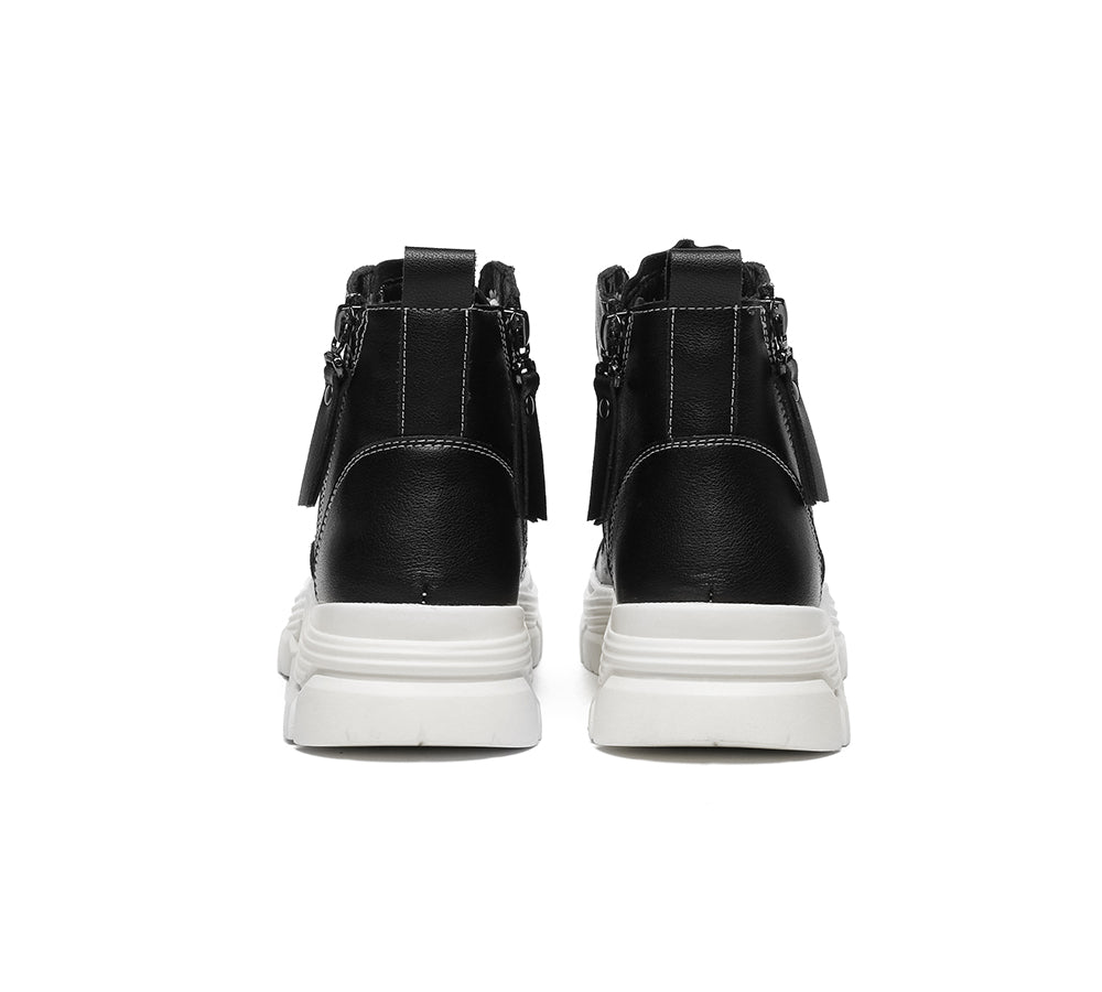 EVERAU® Women Leather Lace Up Zipper Chunky Boots Lorrin