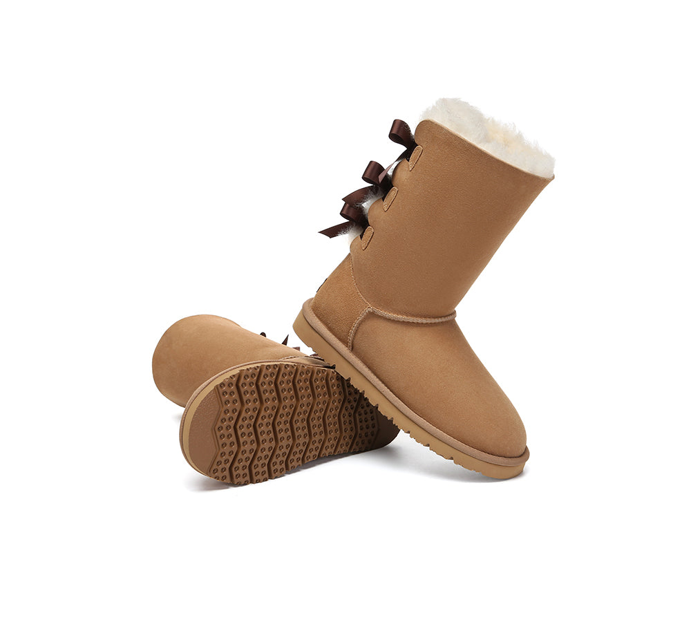 AUSTRALIAN SHEPHERD® UGG Boots Women Double faced Sheepskin Wool Tall Back Bow