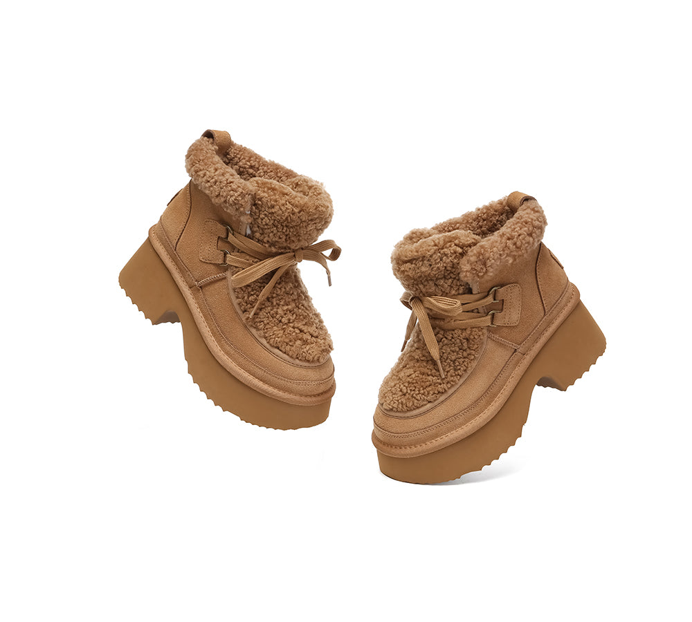 AUSTRALIAN SHEPHERD® UGG Boots Women Sheepskin Wool Lace Up Chunky Platform Bumpy
