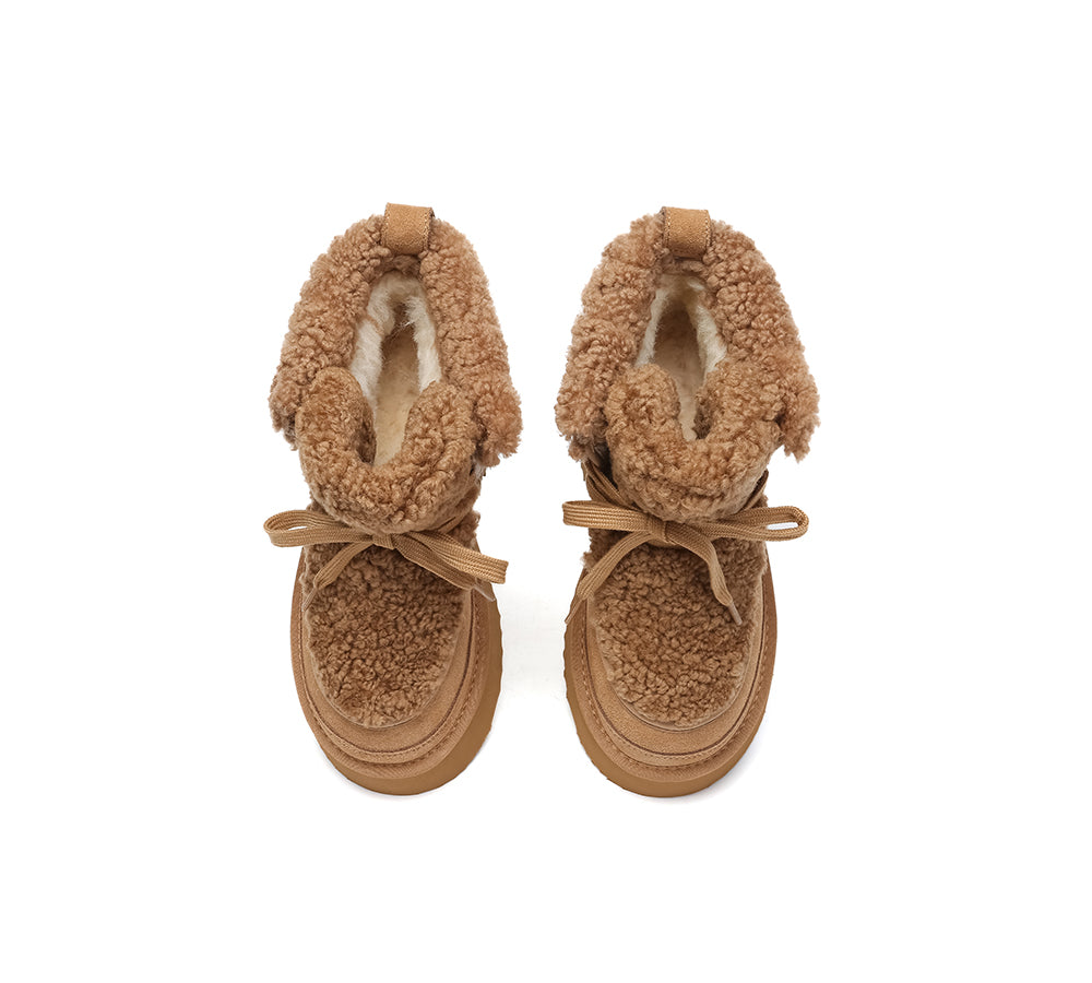 AUSTRALIAN SHEPHERD® UGG Boots Women Sheepskin Wool Lace Up Chunky Platform Bumpy