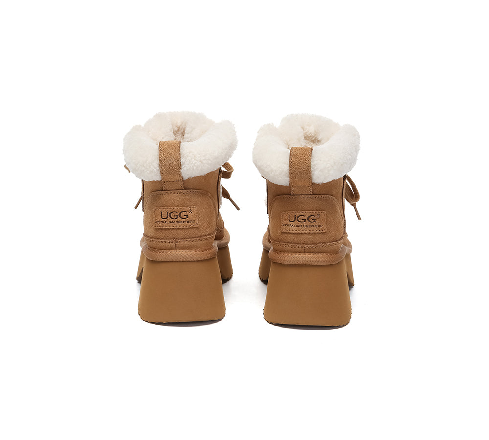 AUSTRALIAN SHEPHERD® UGG Boots Women Sheepskin Wool Lace Up Chunky Platform Bumpy