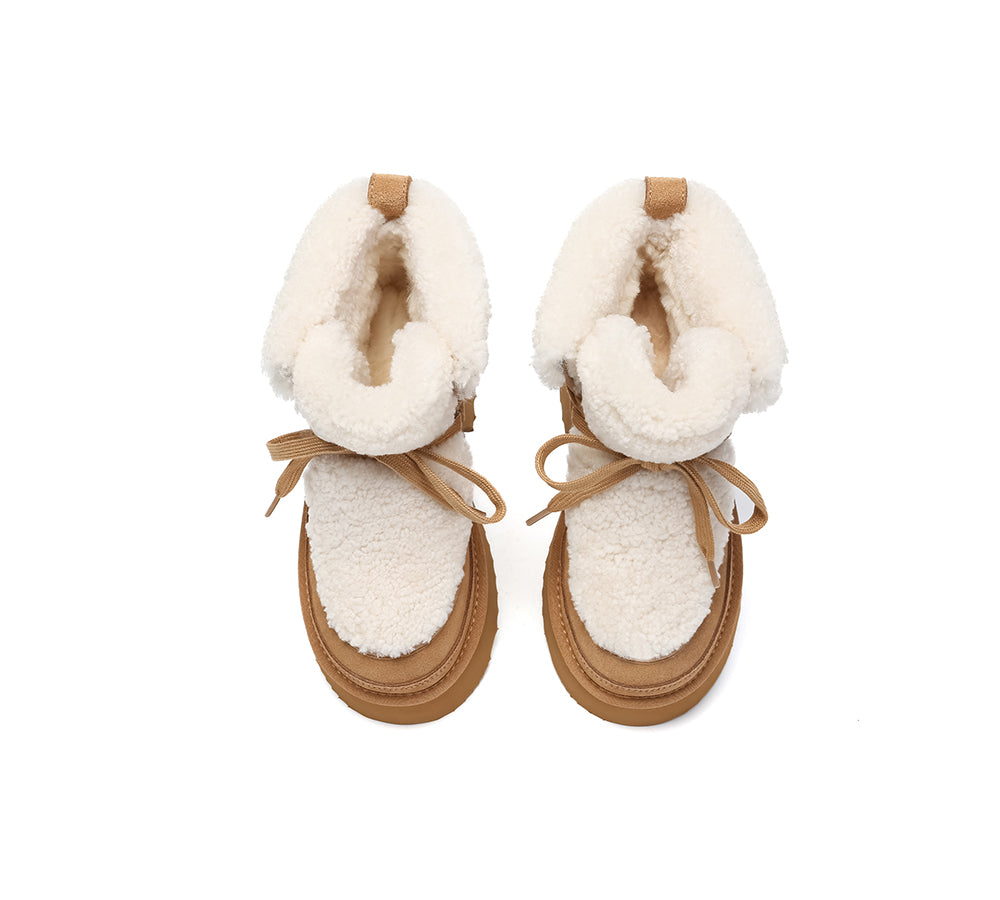 AUSTRALIAN SHEPHERD® UGG Boots Women Sheepskin Wool Lace Up Chunky Platform Bumpy