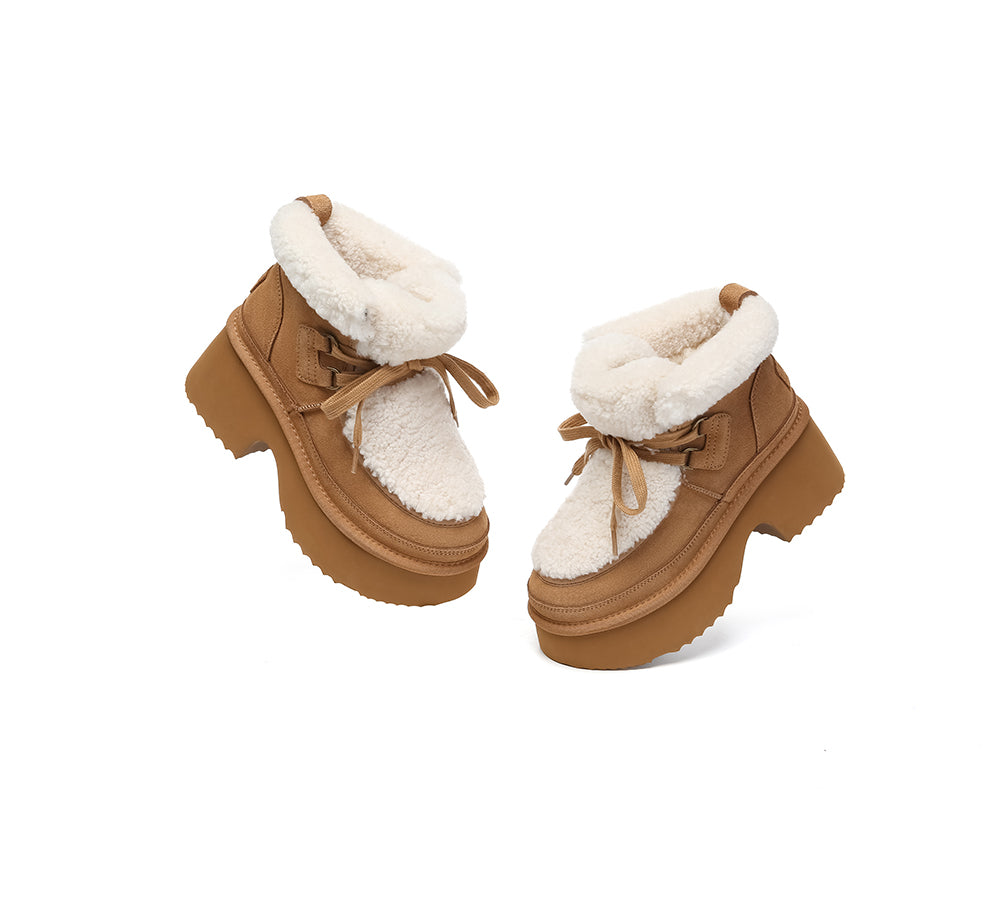 AUSTRALIAN SHEPHERD® UGG Boots Women Sheepskin Wool Lace Up Chunky Platform Bumpy