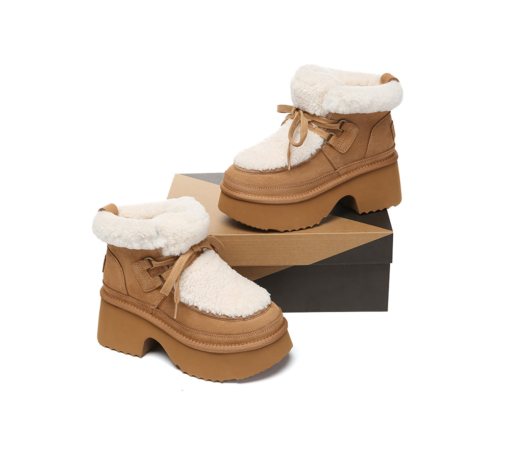 AUSTRALIAN SHEPHERD® UGG Boots Women Sheepskin Wool Lace Up Chunky Platform Bumpy