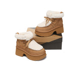 AUSTRALIAN SHEPHERD® UGG Boots Women Sheepskin Wool Lace Up Chunky Platform Bumpy