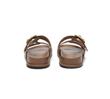 EVERAU® Leather Flat Sandals Women Double Strap Buckle Mounish EVERAU