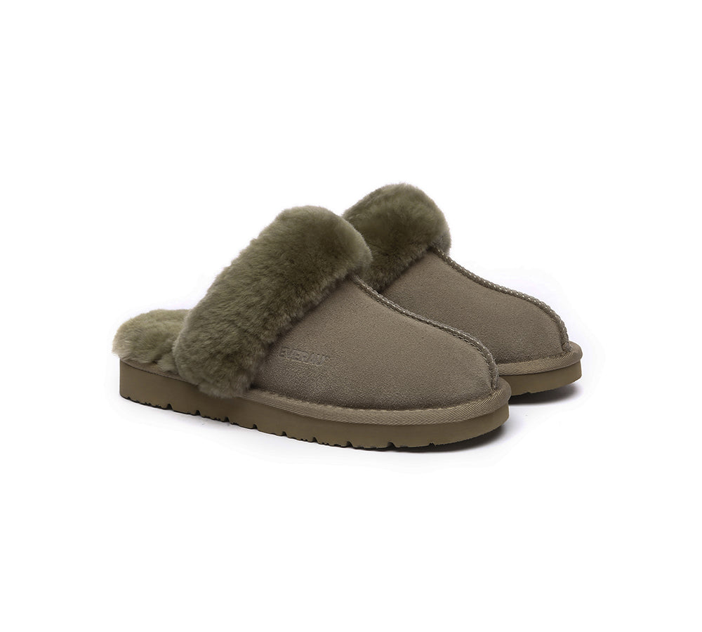 EVERAU® UGG Slippers Sheepskin Wool Suede Scuff Muffin - UGG EXPRESS