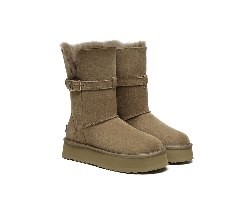 UGG EVERAU®  UGG Boots Women Sheepskin Wool Platform Short Valerie