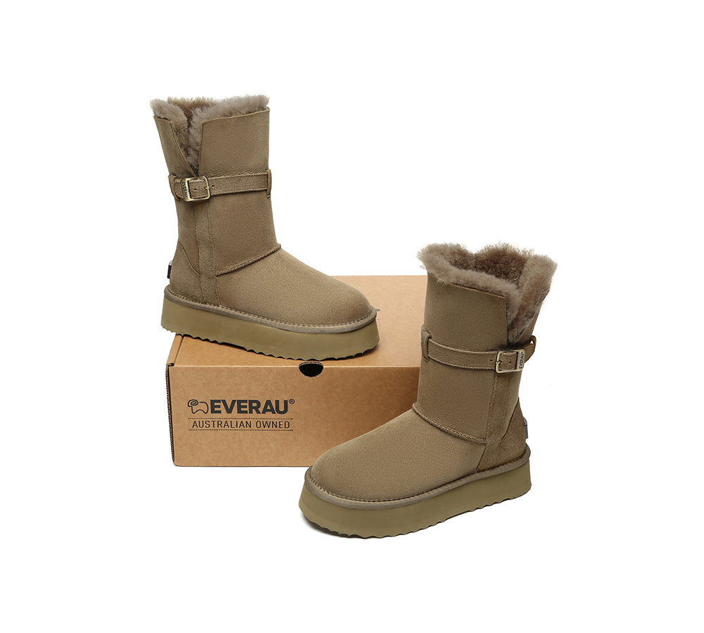 UGG EVERAU®  UGG Boots Women Sheepskin Wool Platform Short Valerie