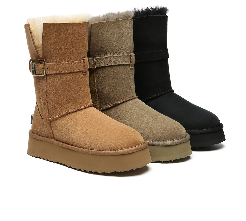 UGG EVERAU®  UGG Boots Women Sheepskin Wool Platform Short Valerie