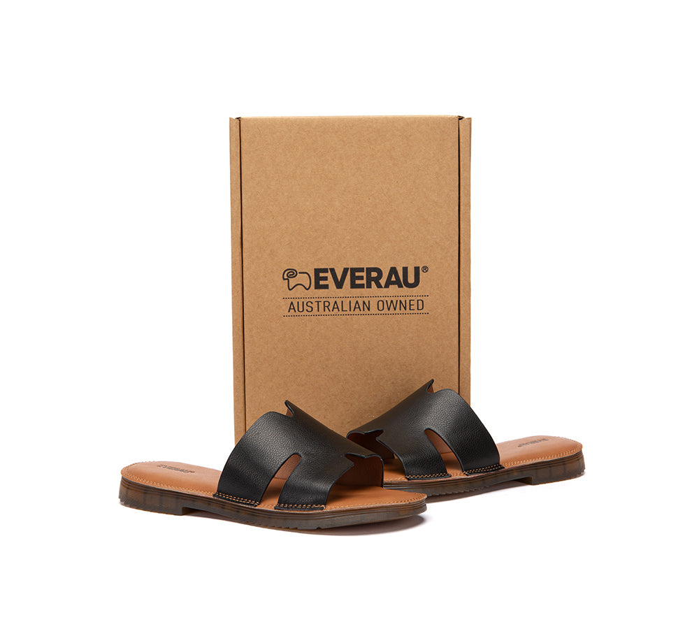 EVERAU® Women Slides Leather Ultra Soft Woven Flat Clovey EVERAU