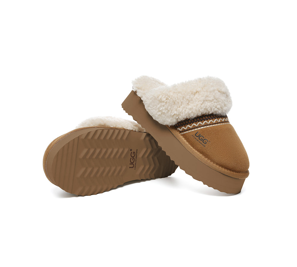 AUSTRALIAN SHEPHERD® UGG Slippers Sheepskin Wool Knitted Platform Isle