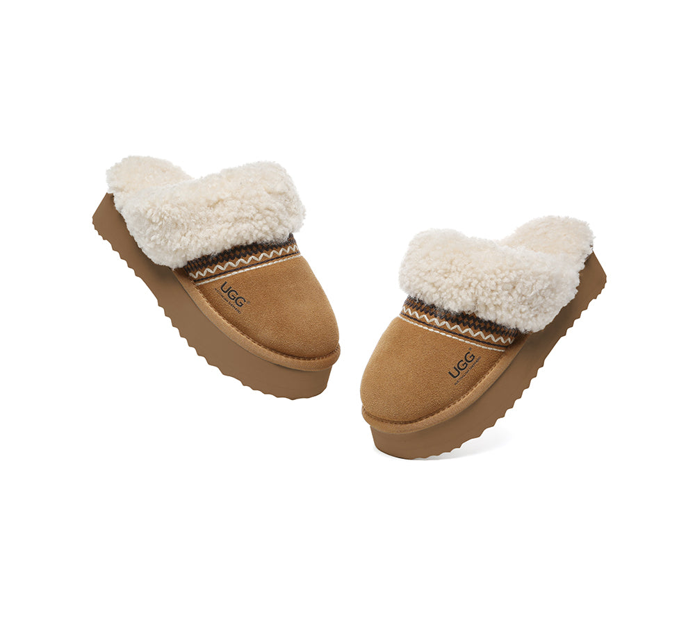 AUSTRALIAN SHEPHERD® UGG Slippers Sheepskin Wool Knitted Platform Isle