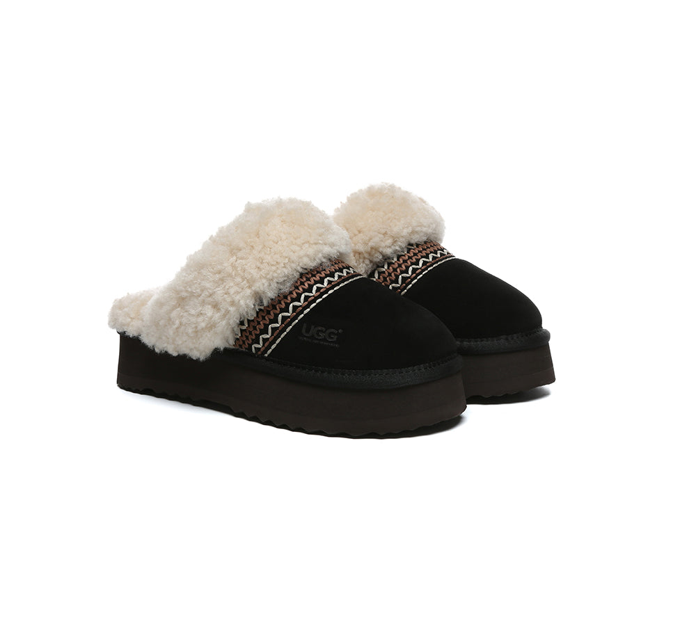 AUSTRALIAN SHEPHERD® UGG Slippers Sheepskin Wool Knitted Platform Isle