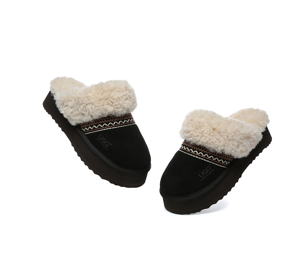 AUSTRALIAN SHEPHERD® UGG Slippers Sheepskin Wool Knitted Platform Isle