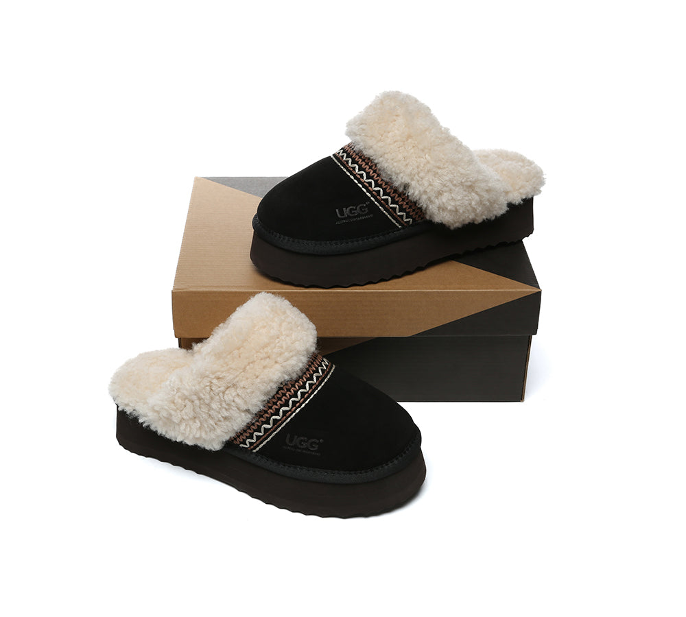 AUSTRALIAN SHEPHERD® UGG Slippers Sheepskin Wool Knitted Platform Isle